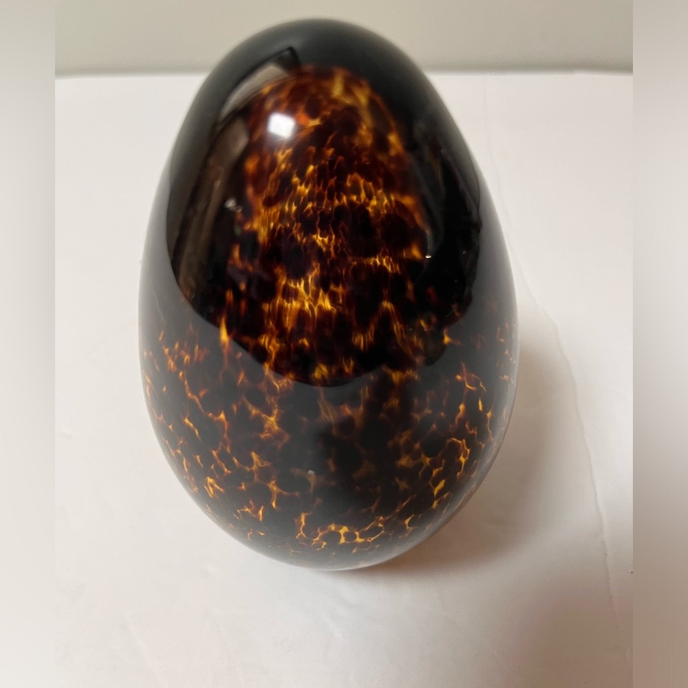 Brown Speckled Mottled Egg Shaped Art Glass Paperweight Oval Decor 4.5”‎ x 3”